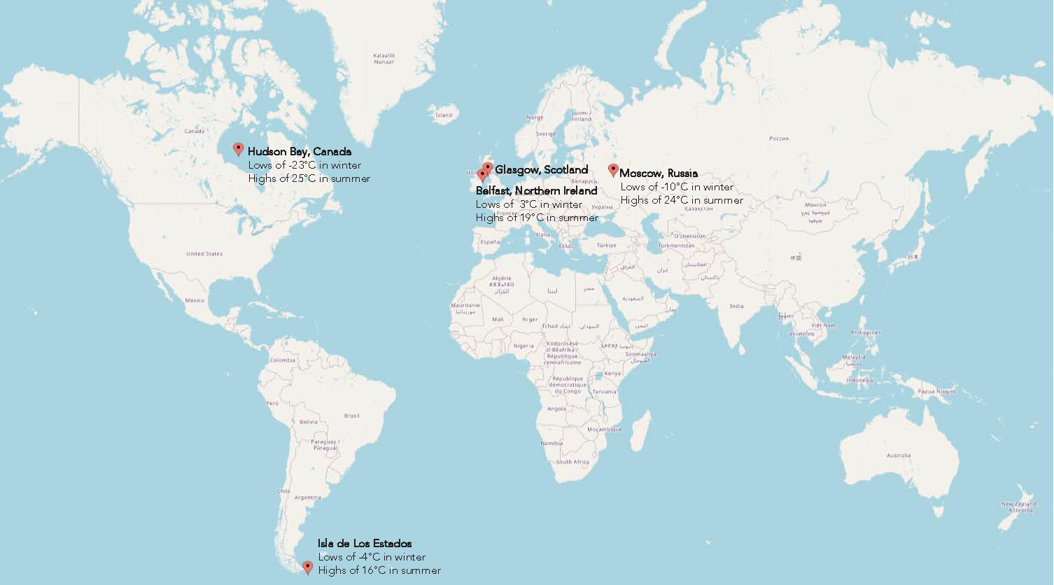 Map showing cities of similar latitudes